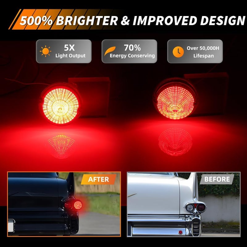MOTRUM Tail Light Compatible with Cadillac Commercial Chassis & Cadillac DeVille 1958, [DOT] [2 in 1 Design] Red LED Brake Light & Taillight Lamps/DRL (Left + Right), 1 Pair, Red Lens - Image 2